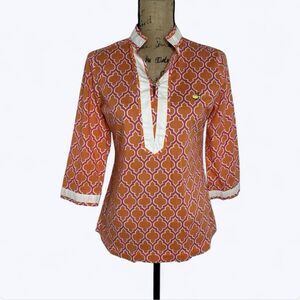 Magnolia Lane Masters Collection Tunic Top Sz XS Orange Geometric Golf Preppy‎